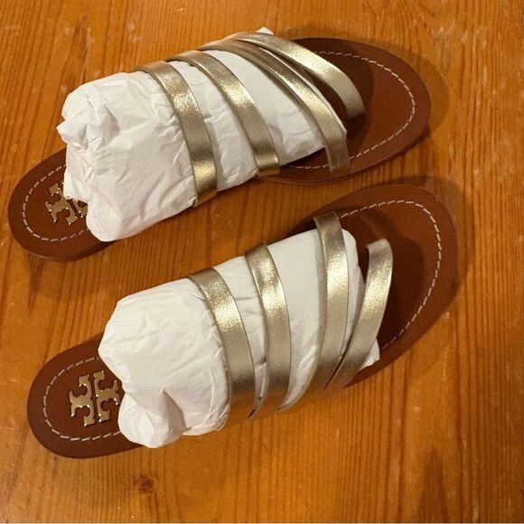 Tory Burch Patos Flat Sandal in Spark Gold. Size 6M. NEW! - Picture 6 of 12